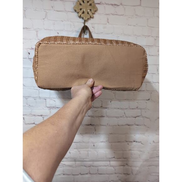 Sun 'N' Sand Woven Poly Straw Beach Tote Bag Faux Leather Handles Embroidered - Picture 9 of 15